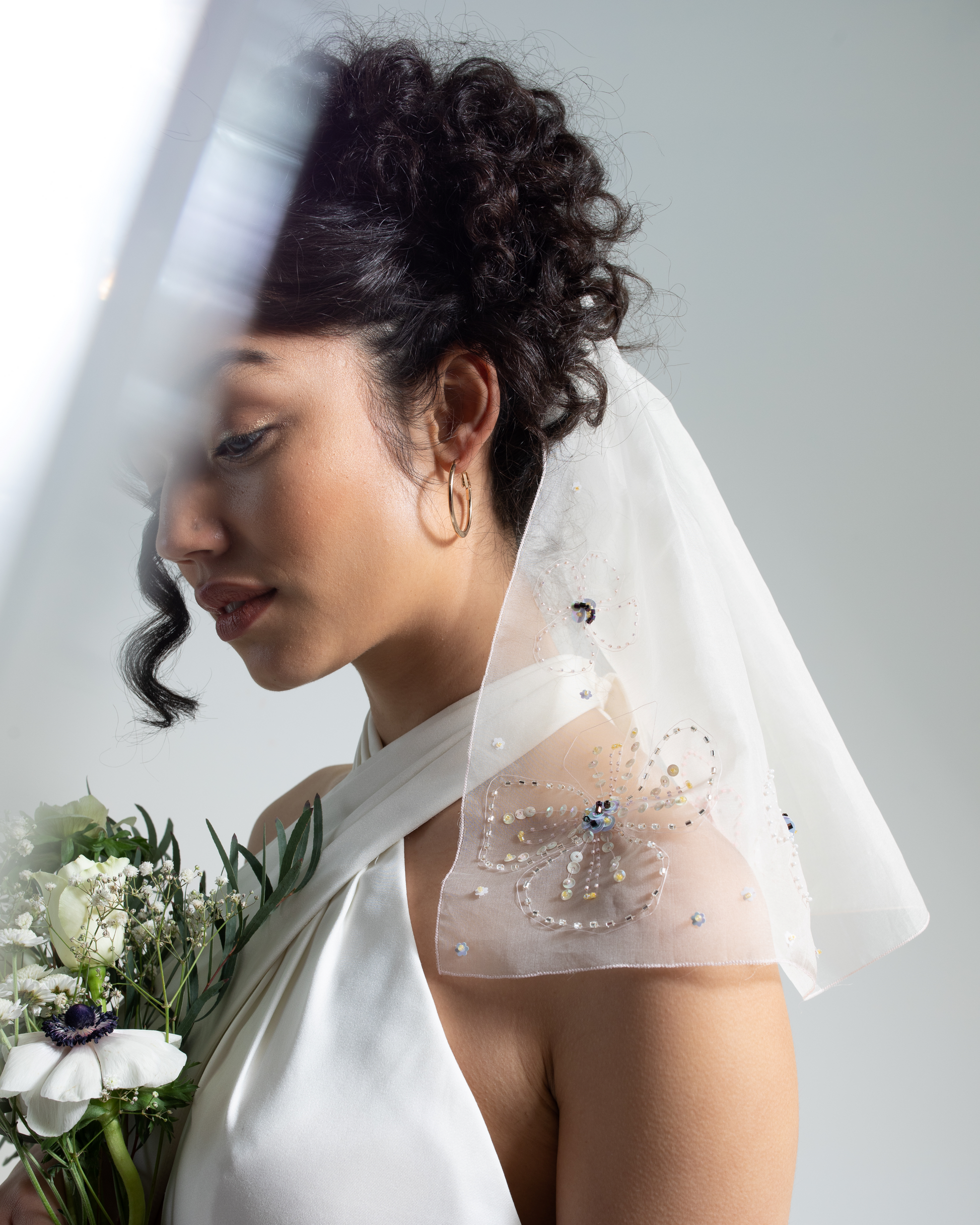 Embellished, hand-embroidered floral wedding veil-Claude Bridal Studio