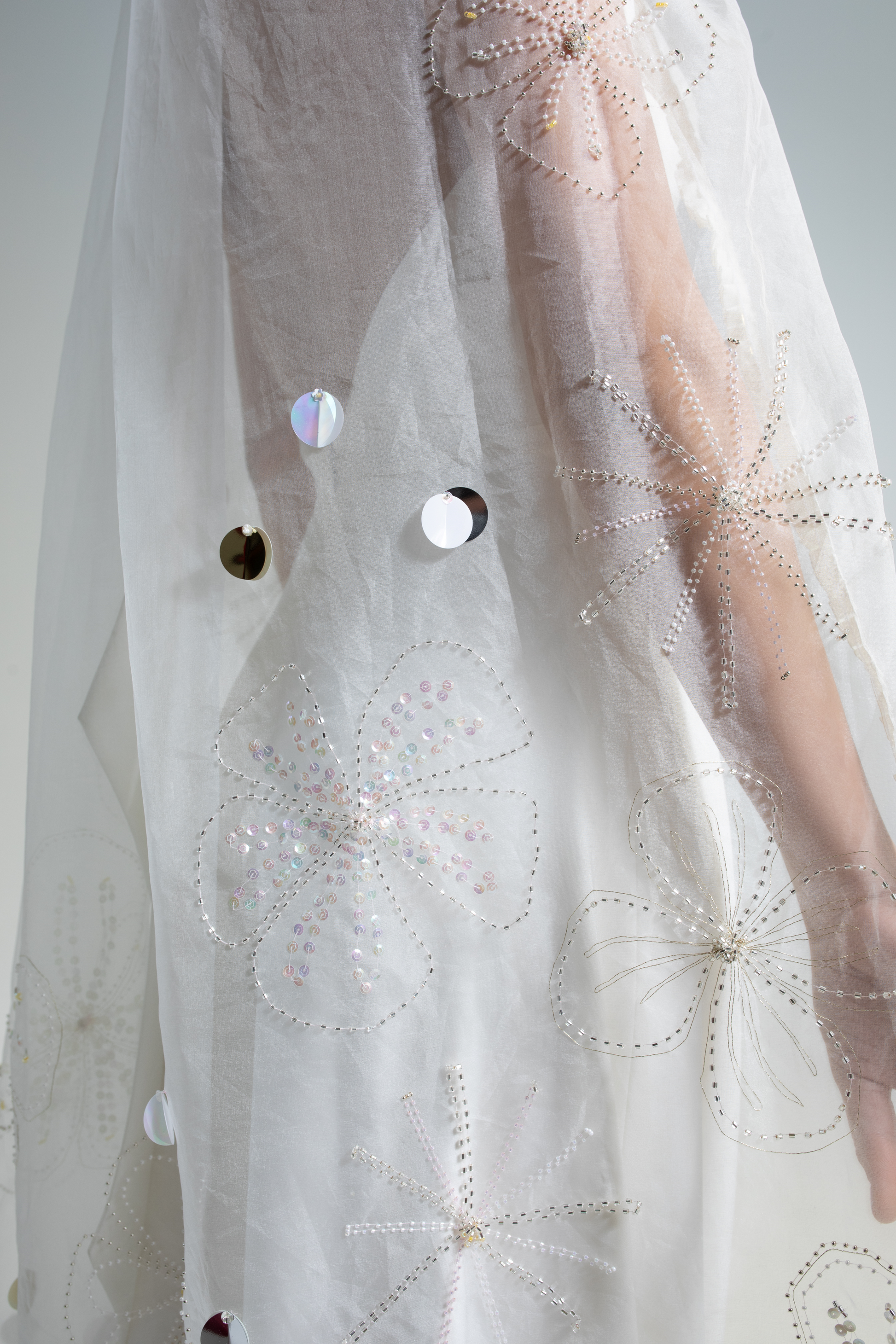 Hand-embroidered sequin and bead floral wedding veil-Claude Bridal