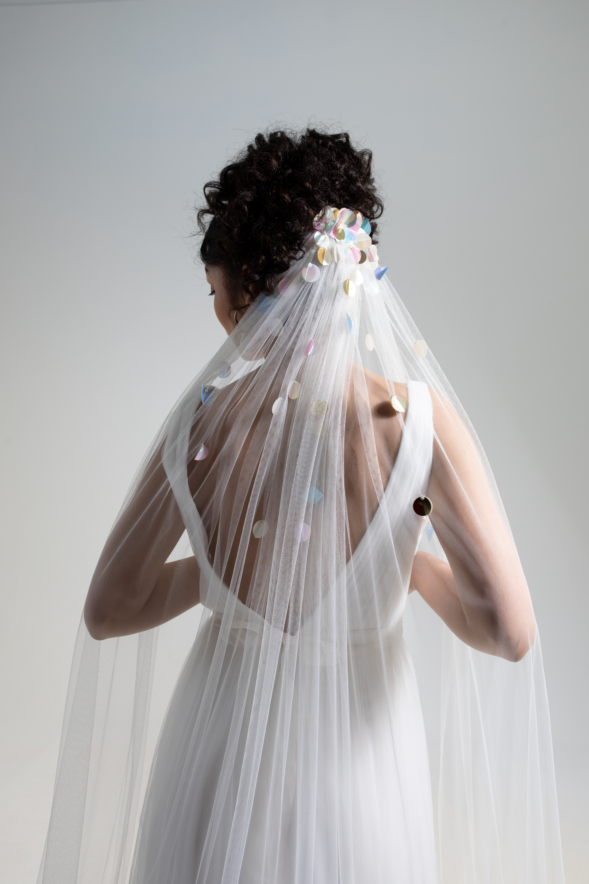 Embellished, hand-embroidered floral wedding veil-Claude Bridal Studio