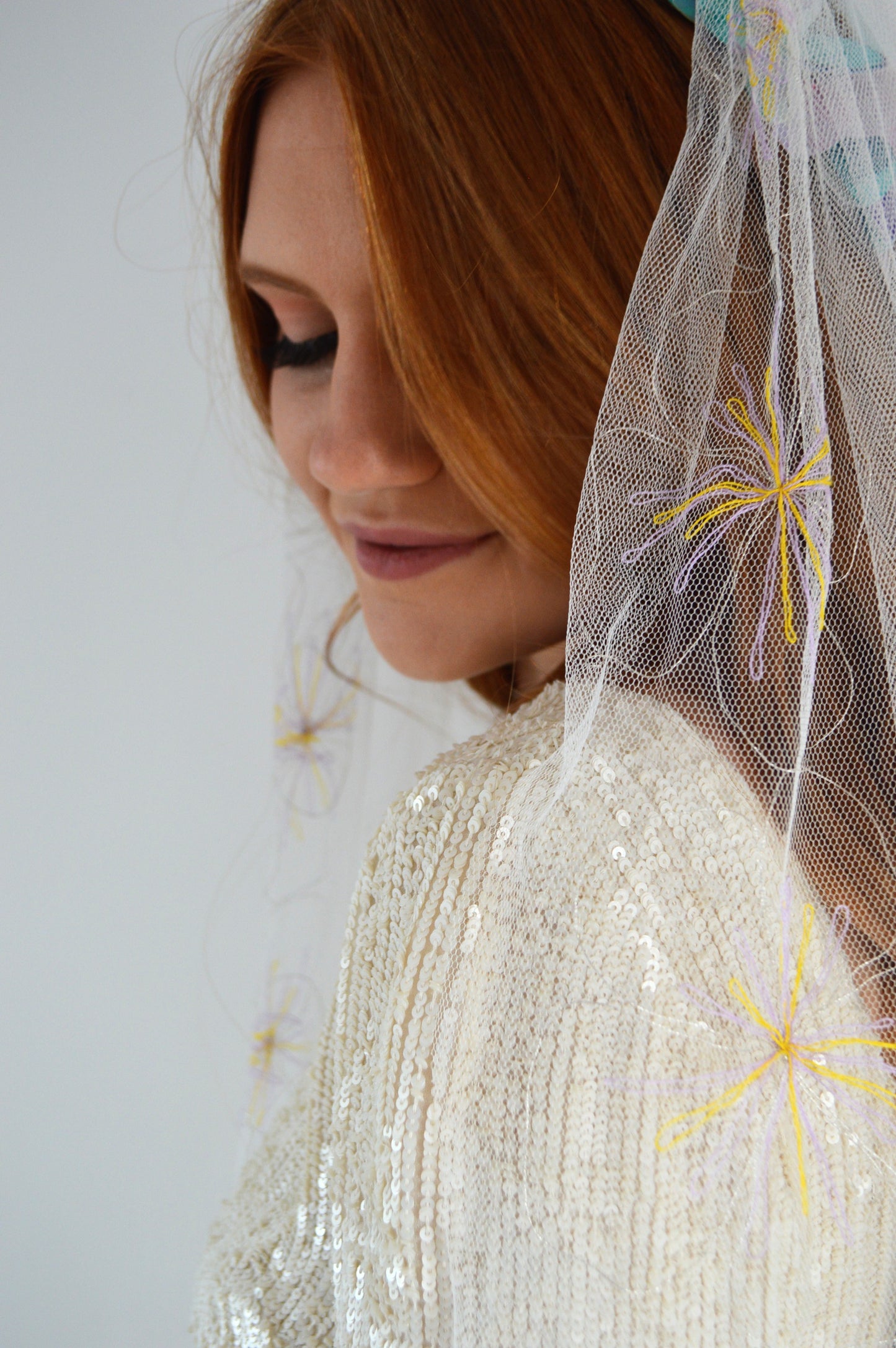 Yellow and Lilac Flowers Veil